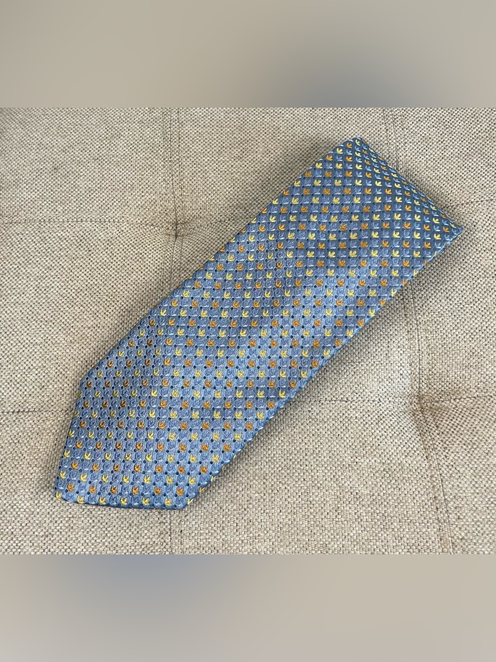 Ermenegildo Zegna Silk Tie Necktie 58”x3.75” Blue Gold Geometric Jacquard Italy
